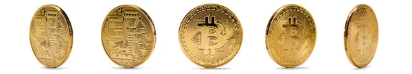 Set gouden munten met bitcoin teken — Stockfoto