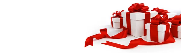 Gift boxes with red bows on white — Stock Photo, Image