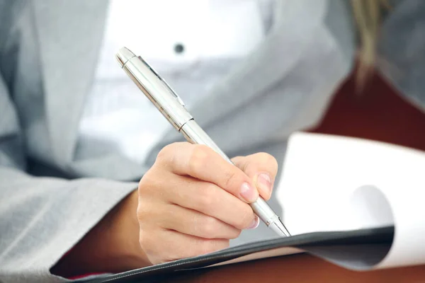 Business Woman Suit Writing Notes Pen Document Paper Royalty Free Stock Photos