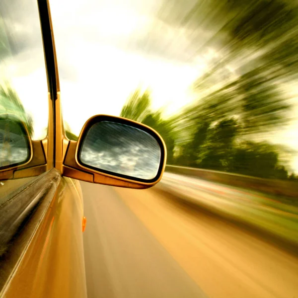 Need Speed Transportation Background Side Car Mirror View Countryside Stock Image