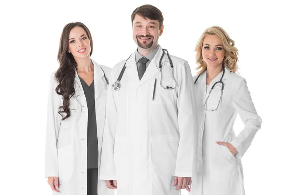 Glad Medicinsk Team Læger Mand Kvinder Isoleret Hvid Baggrund - Stock-foto