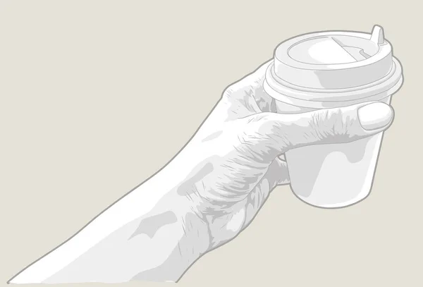 Рука держит бумажную чашку кофе — стоковый вектор