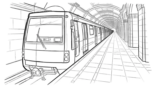 Bosquejo dibujado a mano Estación de metro de San Petersburgo — Vector de stock