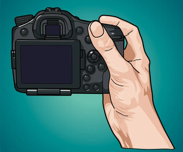 Hand hält professionelle Fotokamera — Stockvektor