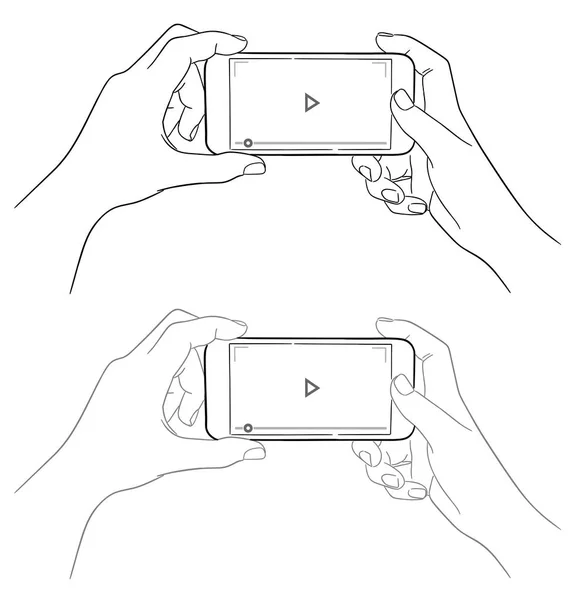 Mãos segurando telefone, estilo esboço . —  Vetores de Stock