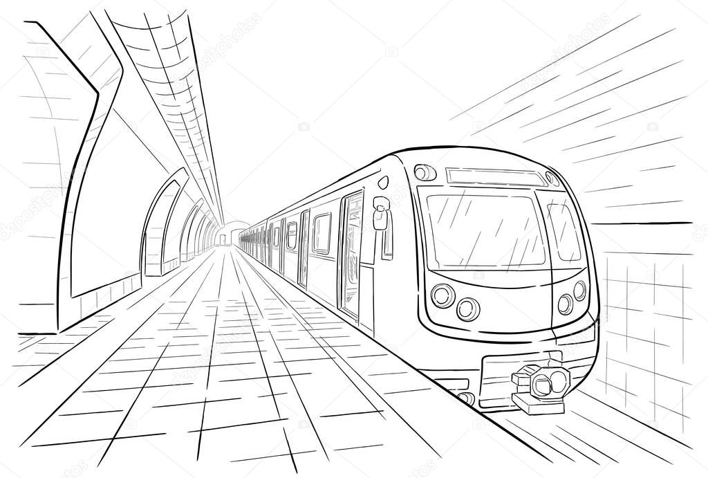 Hand drawn sketch subway station