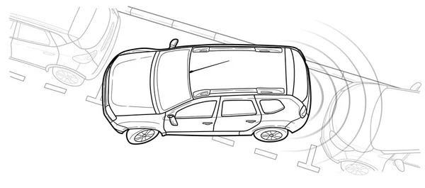 Estacionamento carro vetor linha ilustração . — Vetor de Stock