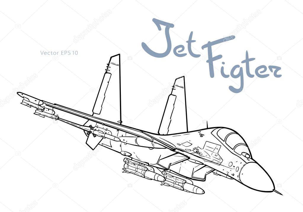 Modern Russian jet fighter aircraft. Vector draw