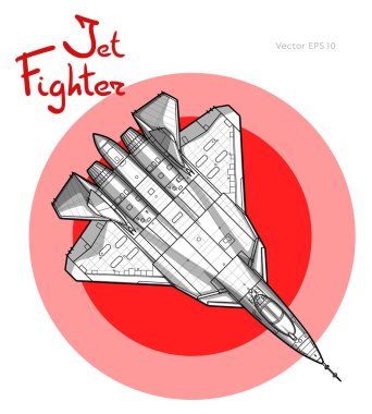 The Newest Russian jet fighter aircraft. Vector draw clipart