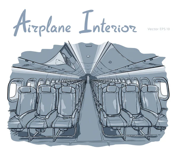 飛行機内装手描きスケッチベクトルイラスト — ストックベクタ