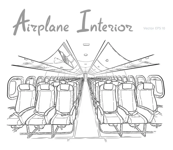 Avion interior desenat manual schiță vector ilustrație — Vector de stoc