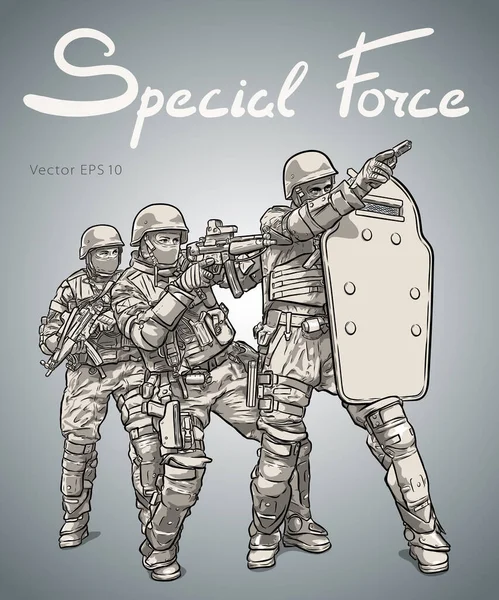 Operación antiterrorista de las fuerzas policiales. Boceto vectorial — Archivo Imágenes Vectoriales