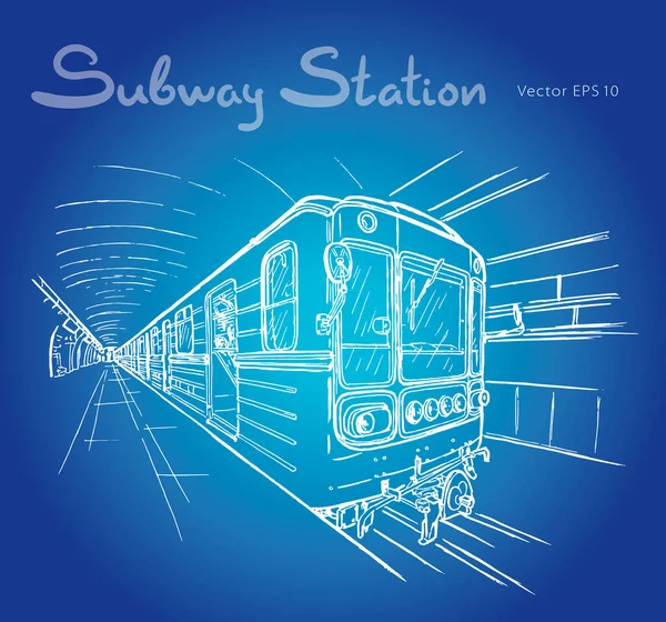 Croquis dessiné à la main de l'illustration de la station de métro — Image vectorielle
