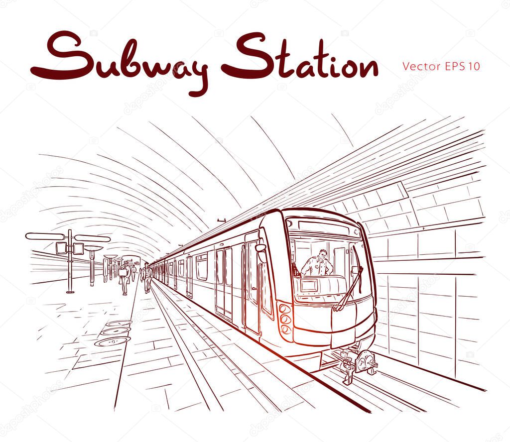 Hand drawn sketch of subway station illustration
