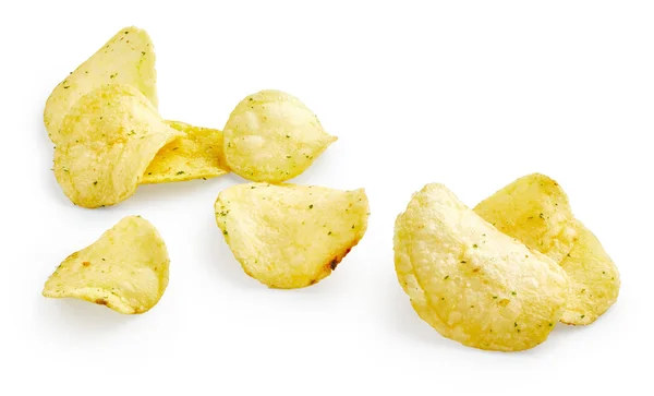 Aardappel chips op witte achtergrond — Stockfoto