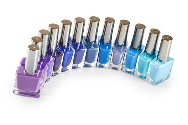 Frascos de verniz de unhas azul e roxo — Fotografia de Stock