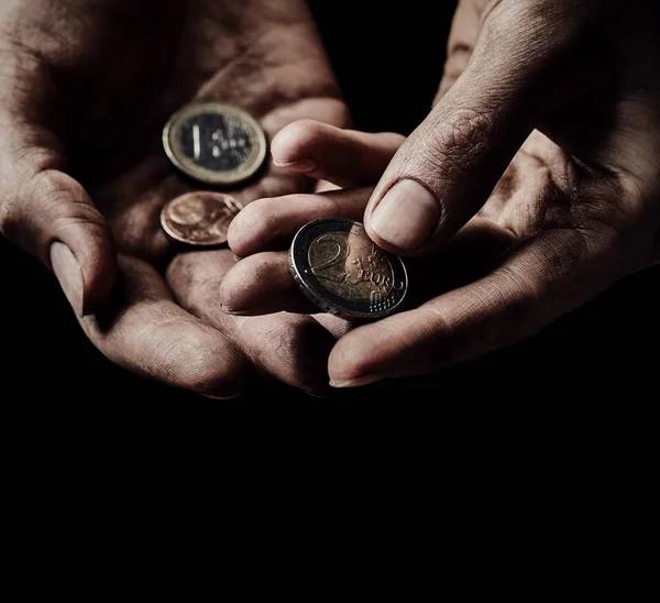 Holding az érméket koldus — Stock Fotó