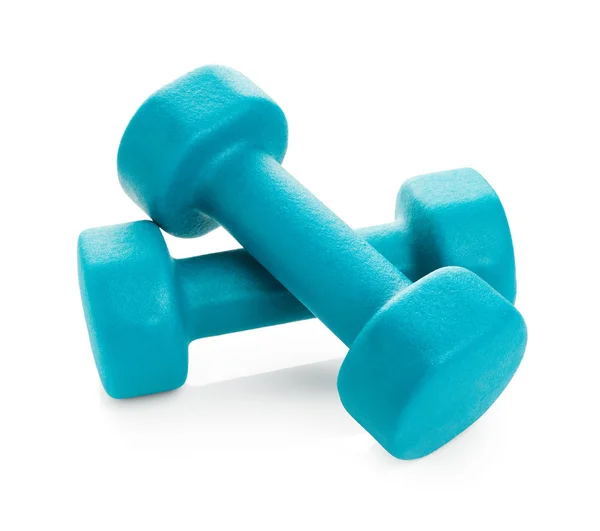 Blue Dumbbells on white — Stock Photo, Image