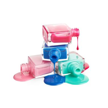 Stack of bottles with spilled nail polish clipart