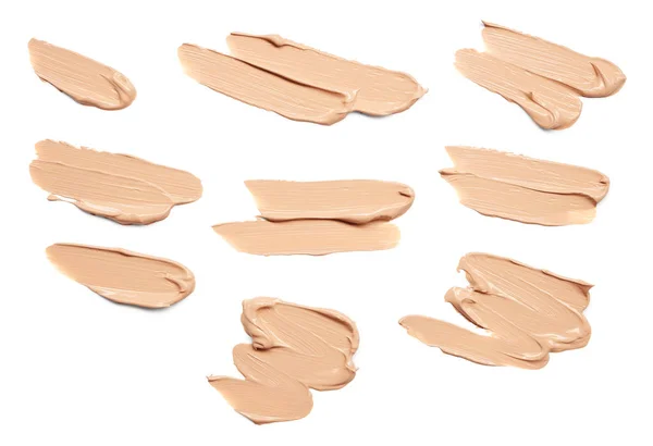 Set Makeup Foundation Strokes Isolated White Background — Stock Photo, Image