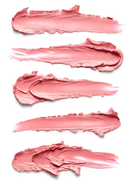 Set Lápices Labiales Manchados Aislados Sobre Fondo Blanco — Foto de Stock