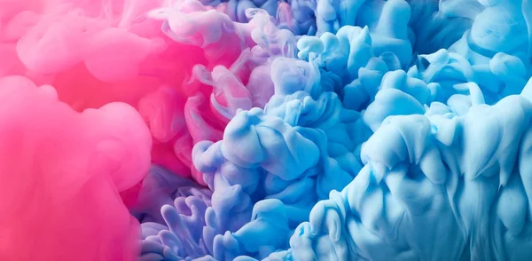 蓝色和粉红色颜料飞溅的特写 抽象背景 — 图库照片