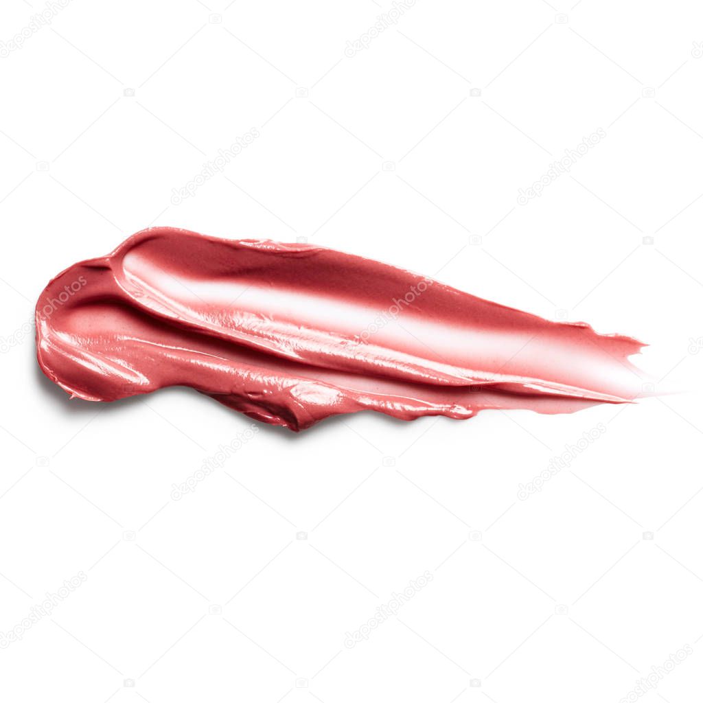 Smudged lipstick isolated on white background