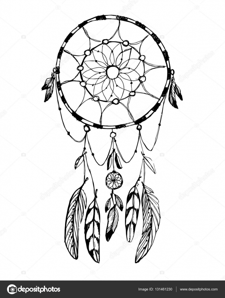 Hand Draw Rustic Dream Catcher Boho Style Vector Illustration On White Background Stock Hand Draw Rustic Dream Catcher Boho Style Vector Illustration On White Background Stock