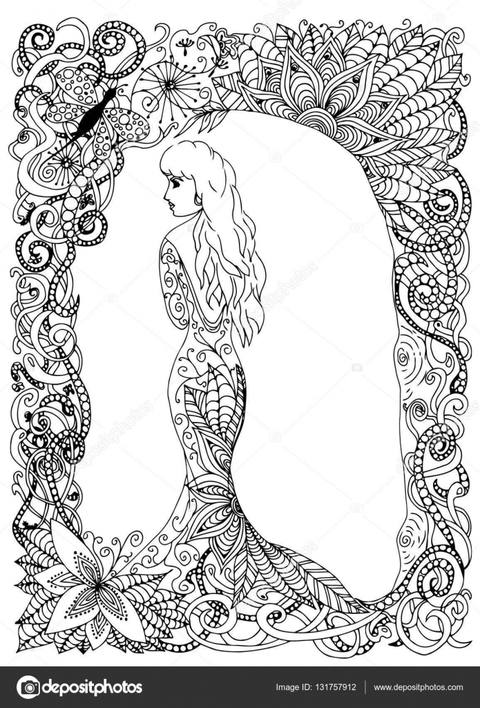 Beautyful Meisje Prinses Lang Dress Vectorillustratie Doodle