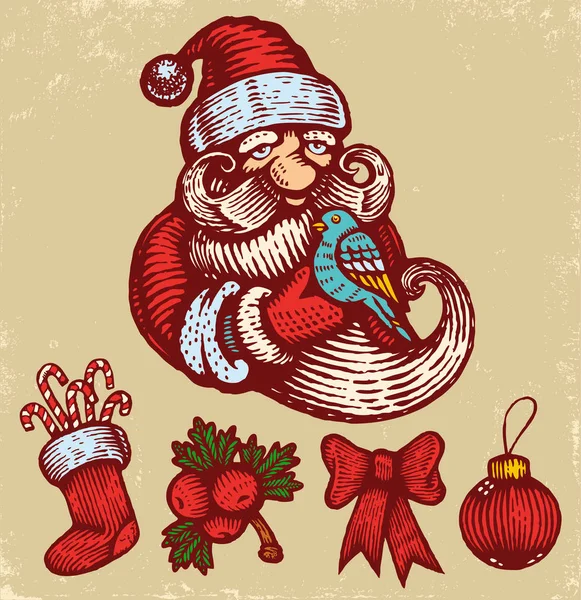 Weihnachtssymbole und Weihnachtsmann — Stockvektor