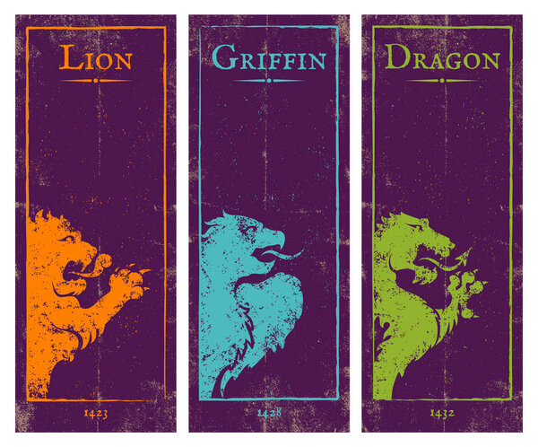  lion, griffin and dragon