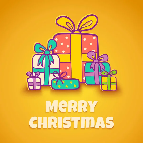 Weihnachtsgeschenke auf gelbem Hintergrund — Stockvektor