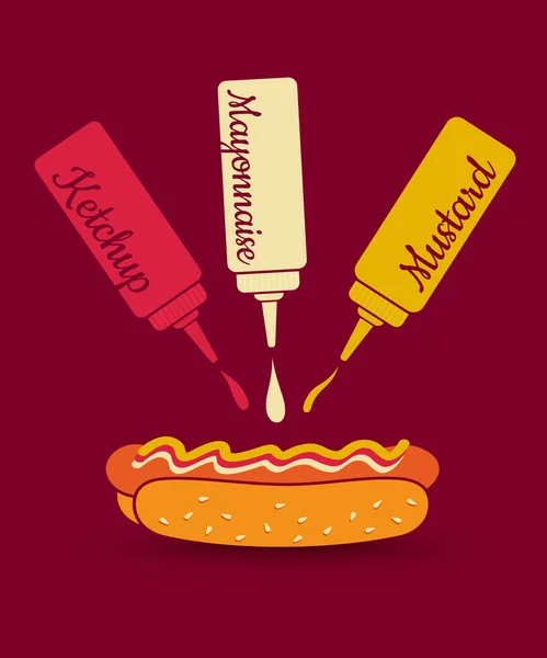 Trois sauces et hot dog . — Image vectorielle