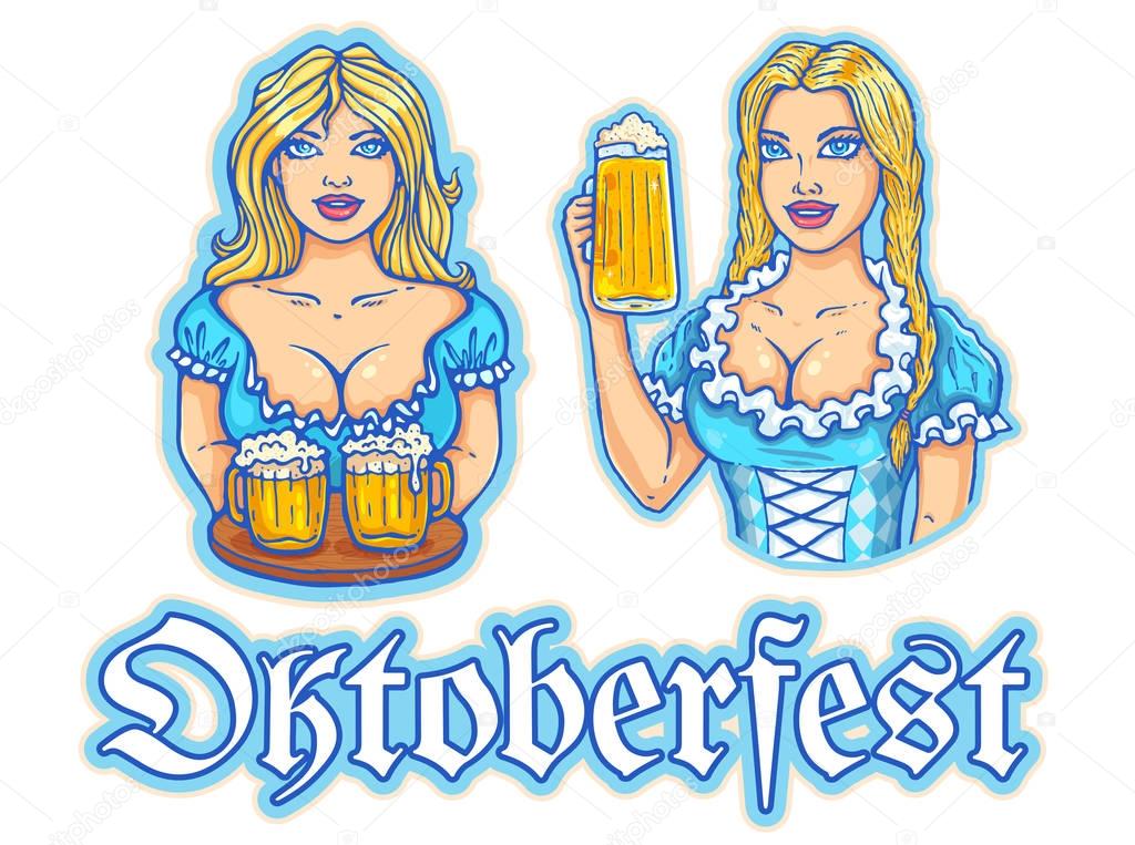 girls with beer for Oktoberfest party.