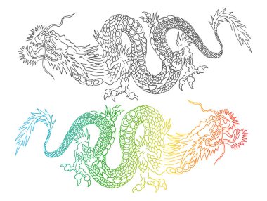 Renkli ve siyah Çince ejderha.