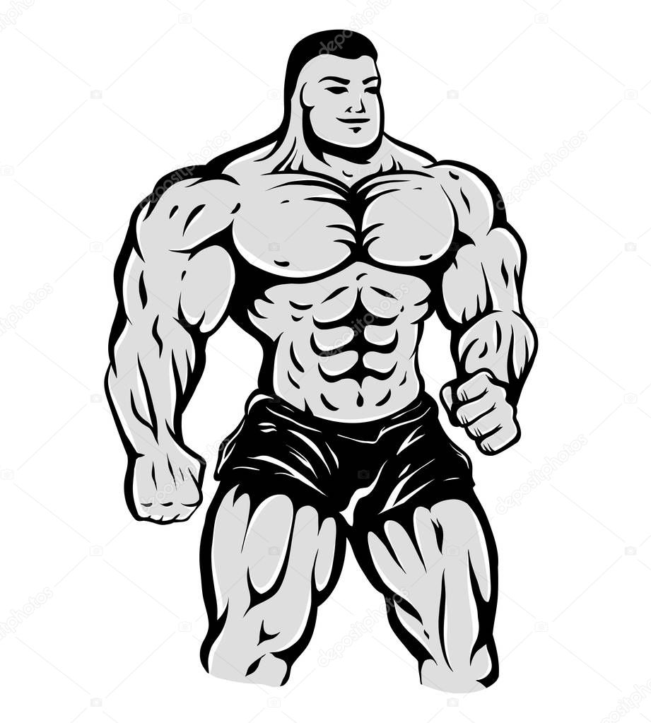 Vector illustration of a bodybuilder. Cartoon bodybuilder on isolated background.