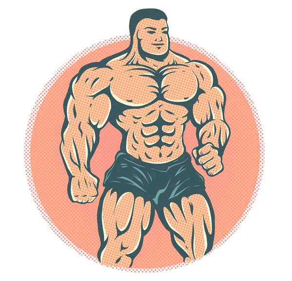 Bodybuilder on halftone background. — Stock Vector