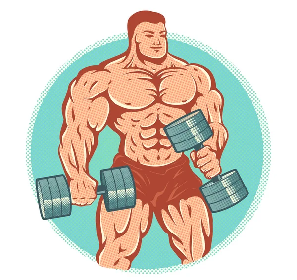 Bodybuilder met halters. — Stockvector