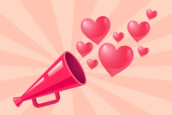 Pink megaphone with hearts — Stock Vector