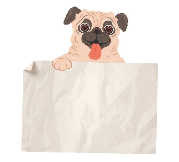 Pug with white paper. — Stock Vector