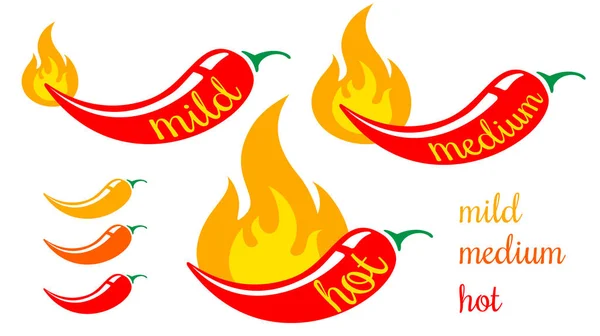 Enyhe, közepes és hot chili paprika. — Stock Vector