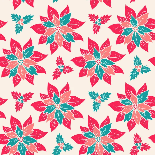 Weihnachten Pattern mit roten Blumen — Stockvektor