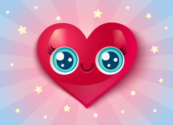 Cute heart in kawaii style for Valentine's day. — Stock Vector
