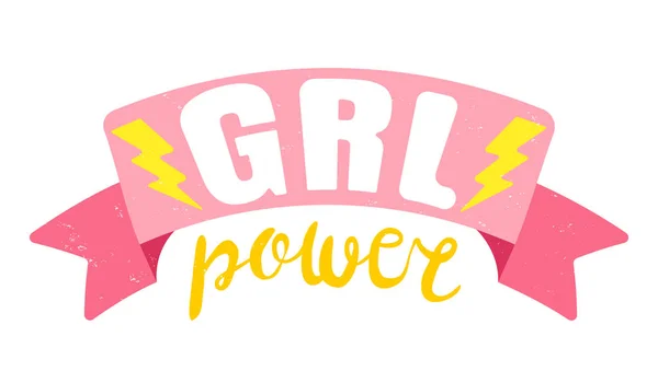 Poster kekuatan Girl dengan pita merah muda - Stok Vektor