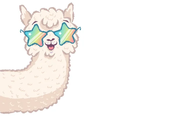 Llama con gafas de arco iris — Vector de stock