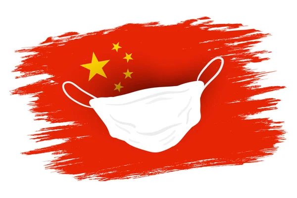 Vektor Vintage China Flagge mit Maske. — Stockvektor