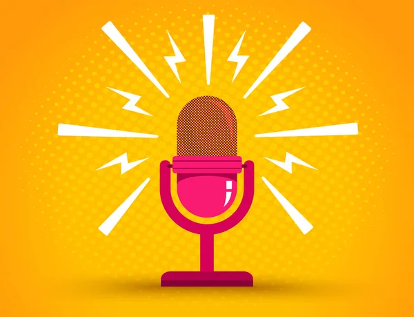 Векторна Ілюстрація Ретро Рожевого Мікрофону Тексту Danger Мікрофон Жовтому Півтоні — стоковий вектор