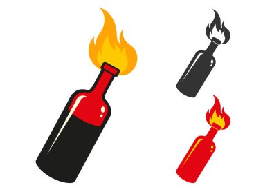 Vektör kuyruk molotov simgeleri ayarladı. Yanan şişenin vektör çizimi. Protesto.
