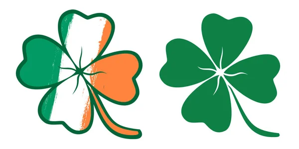 ベクトルはアイルランドの旗のように幸運クローバーをセットします アイルランドの旗を持つ幸運な4枚の葉のクローバーのベクトルイラスト ラッキークローバーのアイコン — ストックベクタ