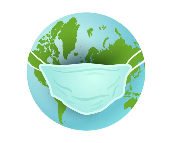 地球の日のための医療マスクを持つ地球惑星のベクトル図 地球の日4月22日 私たちは地球を愛する — ストックベクタ
